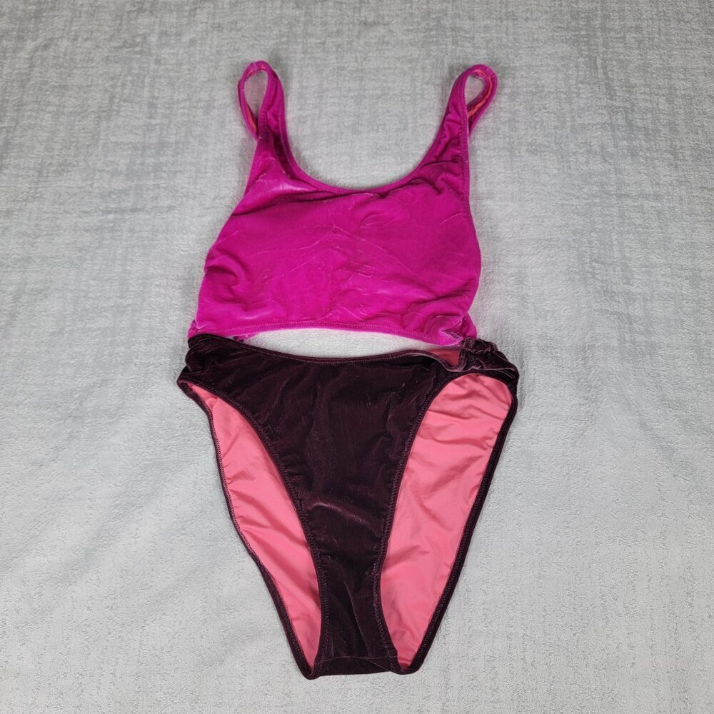 PINK Victoria's Secret Multicolor Velvet Cut Out One Piece Swimsuit Women's M